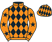 Orange and black diamonds, orange sleeves, black stars}