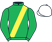 Emerald green, yellow sash, white cap