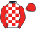 Red and white check, red sleeves and cap}