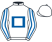 White, royal blue hollow box, striped sleeves}