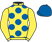 Yellow, blue spots, yellow slvs, blue cap}