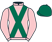 Pink, dark green cross belts, dark green cap