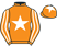 Orange, white star, striped sleeves and star on cap}