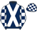 Dark blue, white cross belts, checked sleeves and cap}