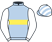 Light blue, yellow hoop, white sleeves, light blue and white striped cap}