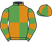 Emerald green and orange quartered, hooped sleeves, quartered cap}