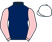 Dark blue, pink sleeves, white cap