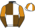 Brown and white (quartered), orange and brown halved sleeves, white and orange quartered cap}