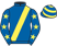 Royal blue, yellow sash, royal blue sleeves, yellow stars, hooped cap}