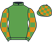 Emerald green, orange check sleeves & cap}