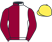 Maroon and white halved, maroon sleeves, yellow cap}