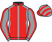 Red, grey seams, grey sleeves, red seams, red and grey striped cap}