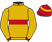 Gold, red hoop and cuffs, red cap, gold hoop}