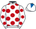 White, red spots, white cap, royal blue diamond}