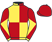 Yellow and red (quartered), diabolo on sleeves, red cap}