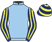 Light blue, dark blue and yellow striped sleeves, dark blue and yellow hooped cap}