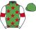 Emerald green, red stars, white sleeves, red armlets, emerald green cap}