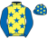 Yellow, royal blue stars, royal blue sleeves, royal blue cap, yellow stars}