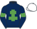Dark blue, emerald green cross of lorraine and armlets, white cap}
