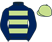 Dark blue and light green hoops, dark blue sleeves, light green cap