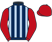 Dark blue and light blue stripes, red sleeves and cap}