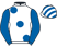 White, large royal blue spots & sleeves, striped cap}