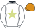 White, light green star, orange cap}