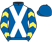 Royal blue, white cross belts, royal blue and yellow chevrons on sleeves}