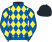 Royal blue and yellow diamonds, white cap}