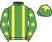 Emerald green, yellow braces, emerald green sleeves, yellow stars, emerald green cap, yellow star}