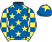 Royal blue, yellow stars, yellow and royal blue check sleeves, royal blue cap, yellow star}