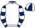 White, dark blue and white hooped sleeves, quartered cap}