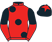 Red, large black spots, halved sleeves, black cap, red star}