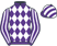 Purple and white diamonds, striped sleeves and cap}