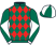 Dark green and red diamonds, dark green and white diabolo on sleeves, dark green and white quartered cap}