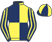 Dark blue and yellow (quartered), striped sleeves}