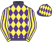 Purple and yellow diamonds, yellow and purple striped sleeves}