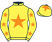 Yellow, orange star, yellow sleeves, orange stars, yellow cap, orange star}