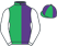 Emerald green and purple halved, white sleeves, emerald green and purple quartered cap}