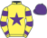 Yellow, purple star, hooped sleeves, purple cap}