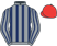 Grey and dark blue stripes, red cap}