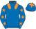 Royal blue, orange epaulets, royal blue sleeves, orange stars, royal blue cap, orange star}