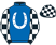 Royal blue, white horseshoe, black and white check sleeves and cap}