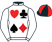 White, red heart and diamond, black spade and club quarters, black and red quartered cap}