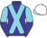 Dark blue, light blue crossed sashes, light blue and dark blue halved sleeves, white cap}