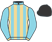 Light blue, buff gold stripes, light blue sleeves, buff gold cuffs, black cap}