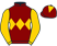 Maroon, gold band of diamonds, gold sleeves, maroon cap, gold diamond}