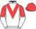 White, red chevron, red and white halved sleeves, red cap}