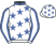 White,royal blue stars and collar,white sleeves,royal blue seams,white cap, royal blue stars}