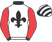 White, black fleur de lys, red sleeves, black collar and cuffs, black and white striped cap}